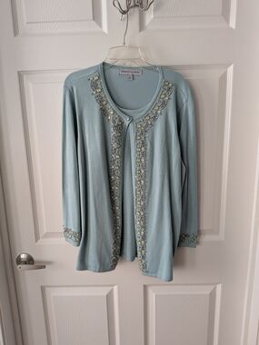 Samantha Grey Embellished Light Blue Cardigan Set